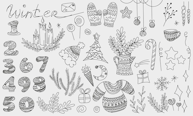 elements for new year and christmas in doodle style