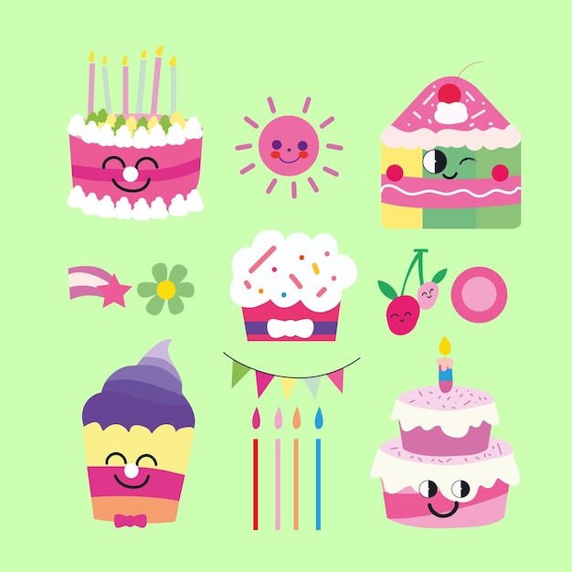 Vector elements party cute kawaii birthday