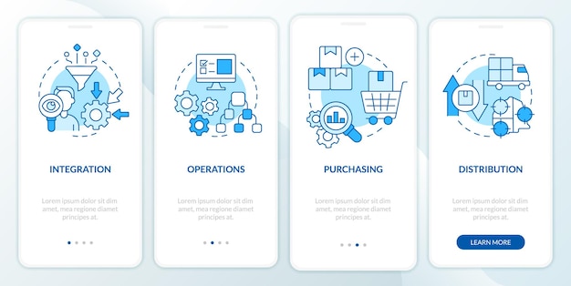 Elements of supply chain management blue onboarding mobile app screen