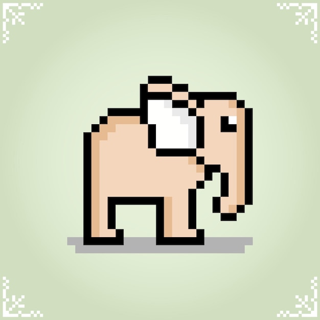 Elephant in 8 bit pixel art cute animals for game assets in vector illustrations
