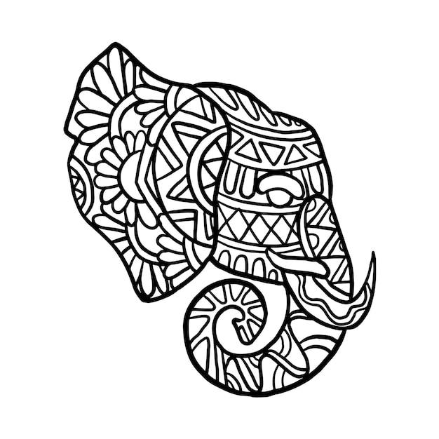 Elephant Animal Head Zen Doodle Coloring Page