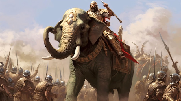 Vector elephant in the armor of the medieval knight 3d illustration