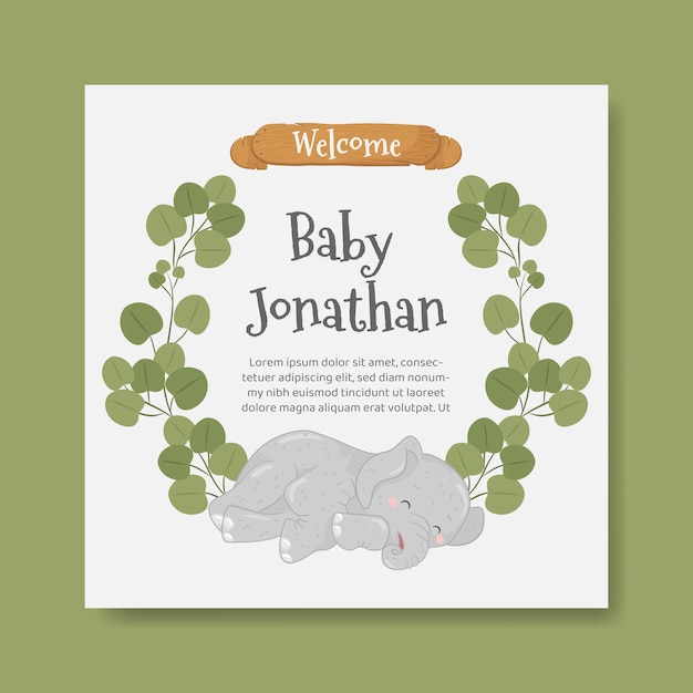 Vector elephant baby shower invitation boy and girl birthday announcement greeting template