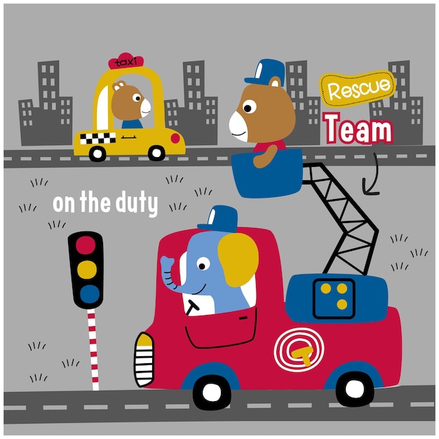 elephant and bear the fire fighter funny animal cartoon