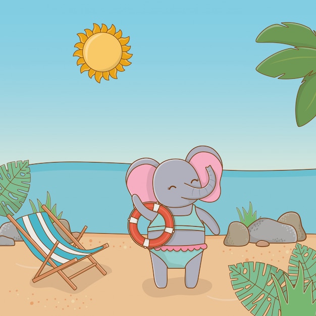 Elephant cartoon in the beach