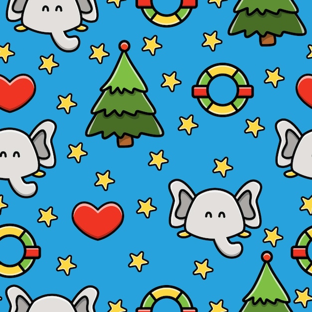 Elephant cartoon doodle seamless pattern