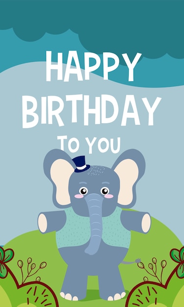 Elephant cartoon on happy birthday card