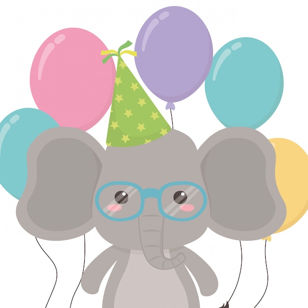 Elephant cartoon with happy birthday  