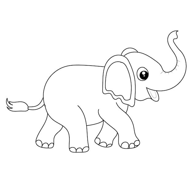 Vector elephant coloring page for kids hand drawn elephant outline illustration