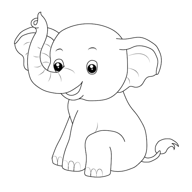 Pagina da colorare di elefante per bambini illustrazione di contorno di elefante disegnata a mano