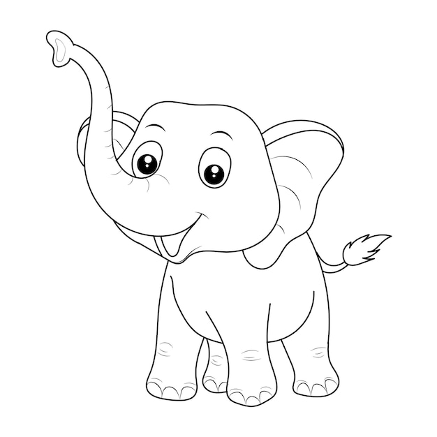 Elephant coloring page for kids Hand drawn elephant outline illustration