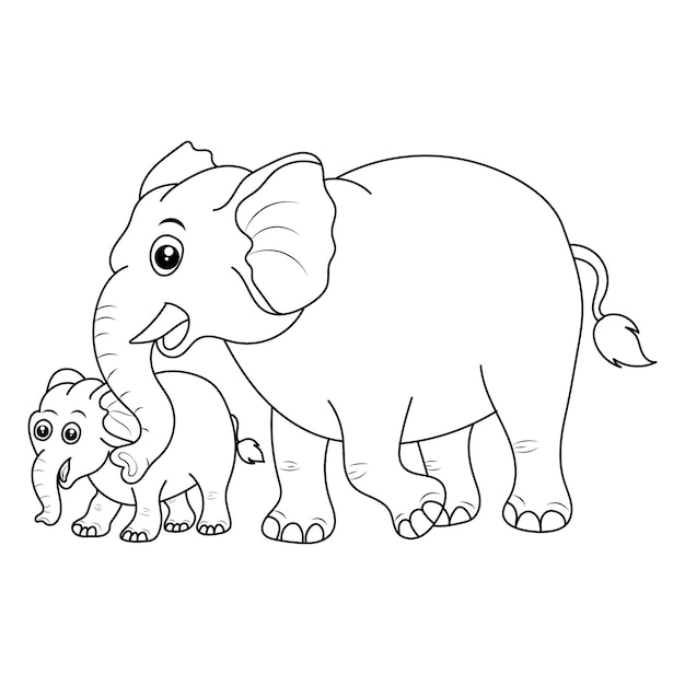 Elephant coloring page for kids Hand drawn elephant outline illustration