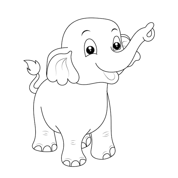 Elephant coloring page for kids Hand drawn elephant outline illustration