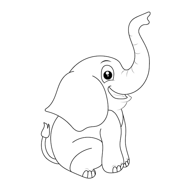 Vector elephant coloring page for kids hand drawn elephant outline illustration