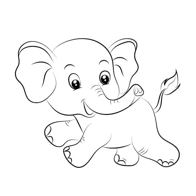 Elephant coloring page for kids Hand drawn elephant outline illustration