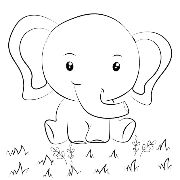 Pagina da colorare di elefante per bambini illustrazione di contorno di elefante disegnata a mano