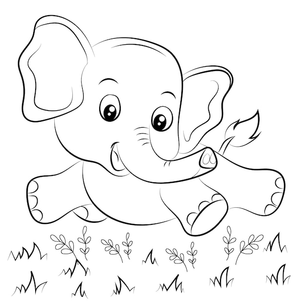 Elephant coloring page for kids Hand drawn elephant outline illustration