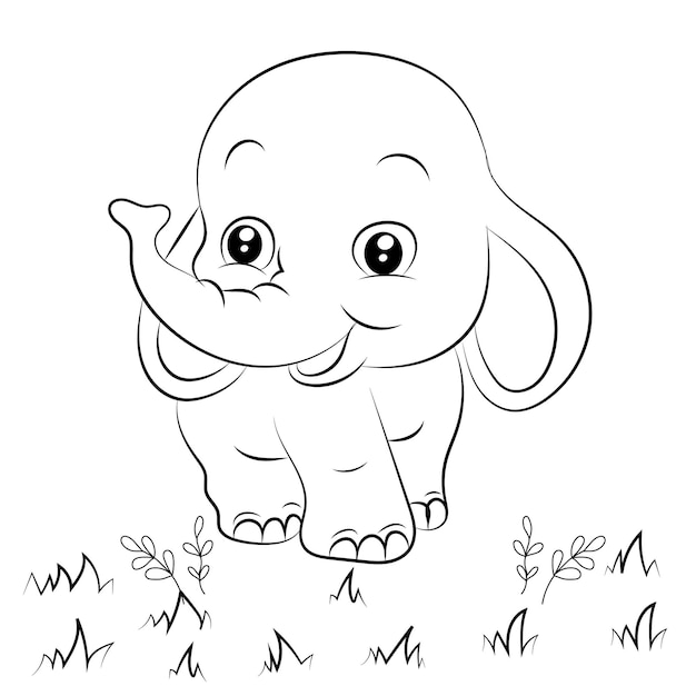 子供のための象の着色のページ手描きの象の概要図
