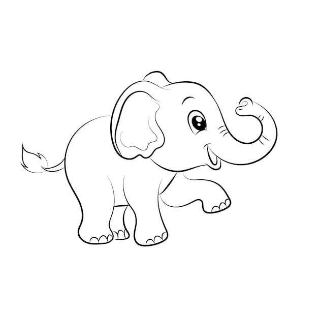 Vector elephant coloring page for kids hand drawn elephant outline illustration