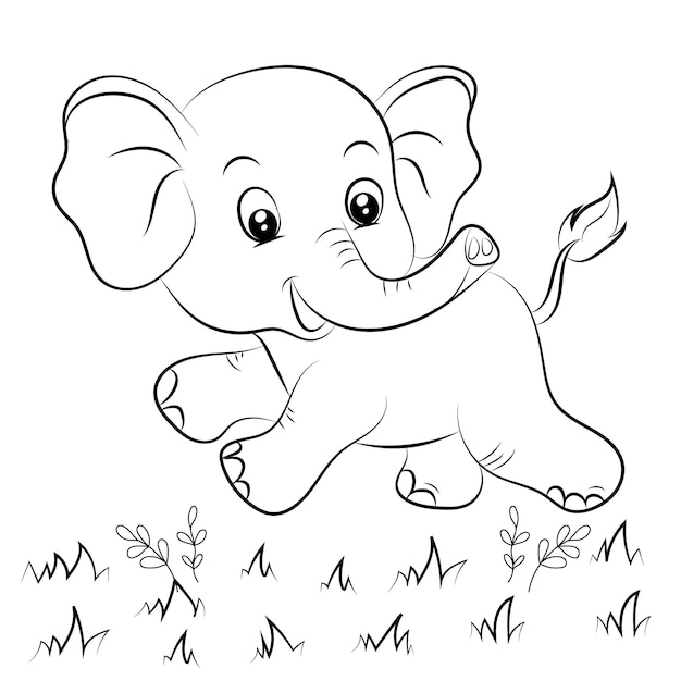 Pagina da colorare di elefante per bambini illustrazione di contorno di elefante disegnata a mano