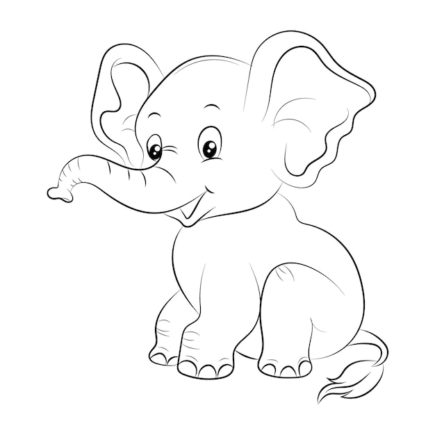 Elephant coloring page for kids hand drawn elephant outline illustration