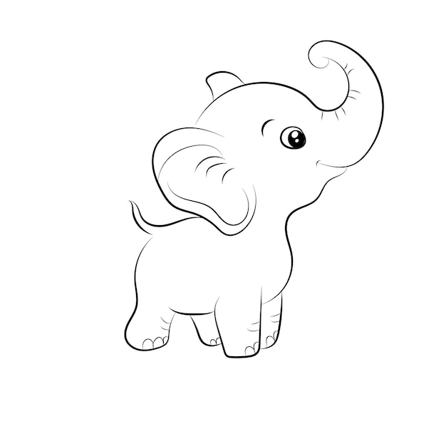 Elephant coloring page for kids Hand drawn elephant outline illustration