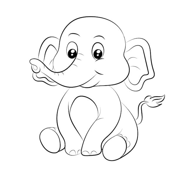 Elephant coloring page for kids Hand drawn elephant outline illustration