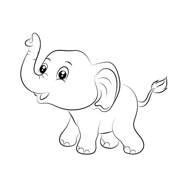 Elephant coloring page for kids Hand drawn elephant outline illustration