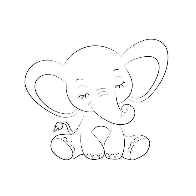 Vector elephant coloring page for kids hand drawn elephant outline illustration