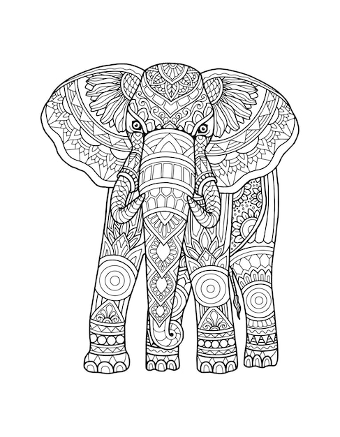 Elephant coloring page mandala design. print design.