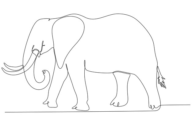 Disegno a linea continua di elefante