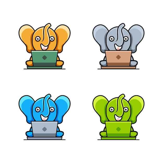 Simpatico personaggio di elefante che lavora nel laptop