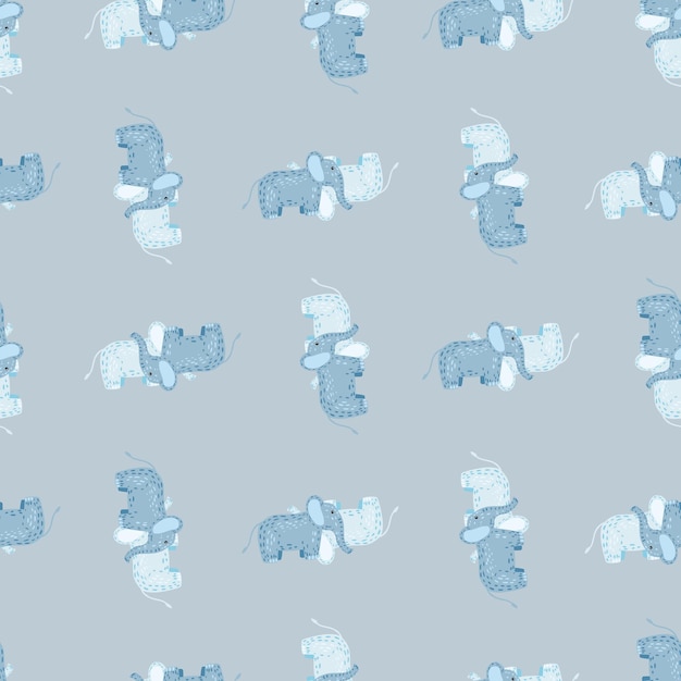 Elephant cute seamless pattern Background with kids toy Repeated texture in doodle style for fabric wrapping paper wallpaper tissue Vector illustration