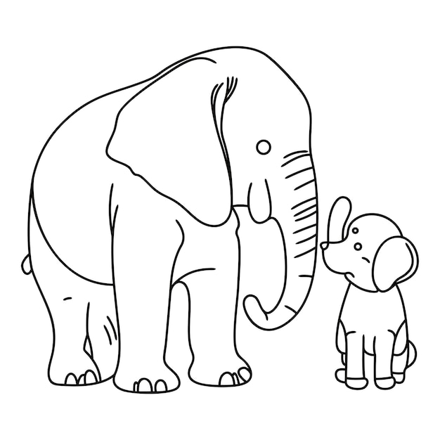 Vector elephant and dog character cartoon style line art