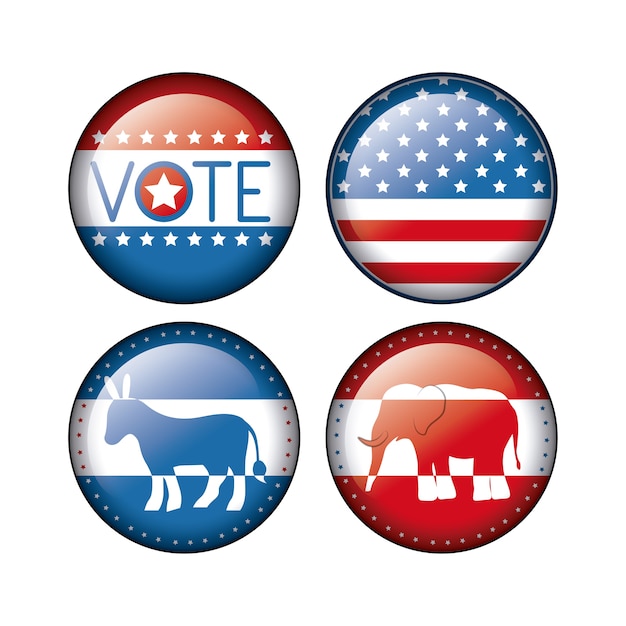 Elephant and donkey inside buttons icon