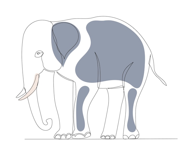 Elephant drawing in one continuous line isolated