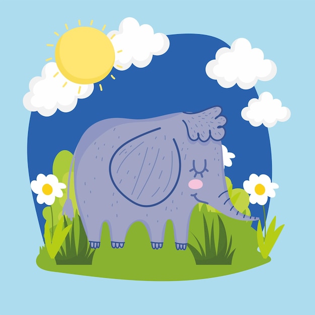 Vector elephant flowers cartoon