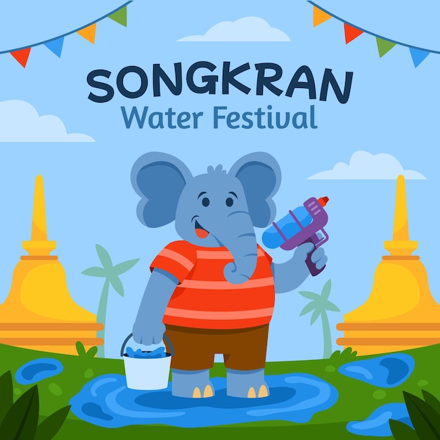 Vector elephant go to water festival