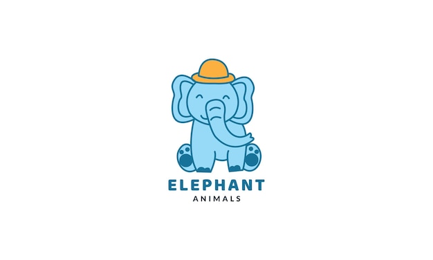 Elephant happy smile with hat cute cartoon  logo vector  illustration