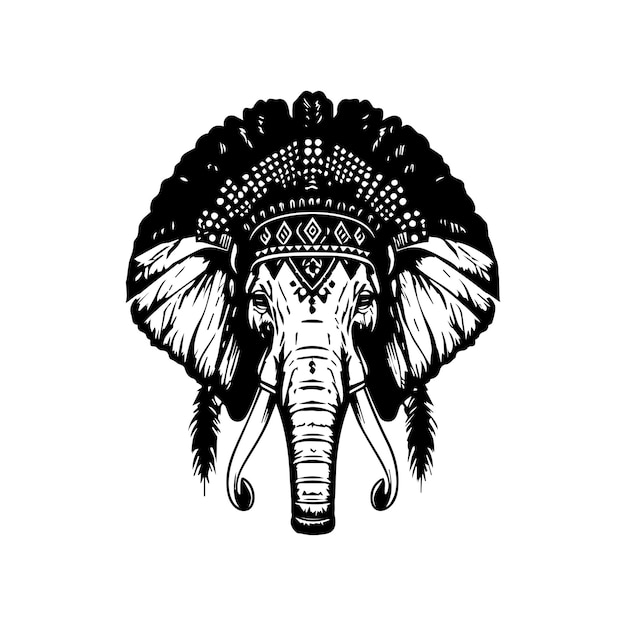 elephant head lineart hand drawn illustration