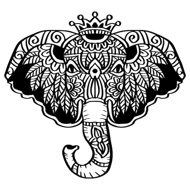 Testa di elefante mandala zentangle illustrazione di disegno a mano