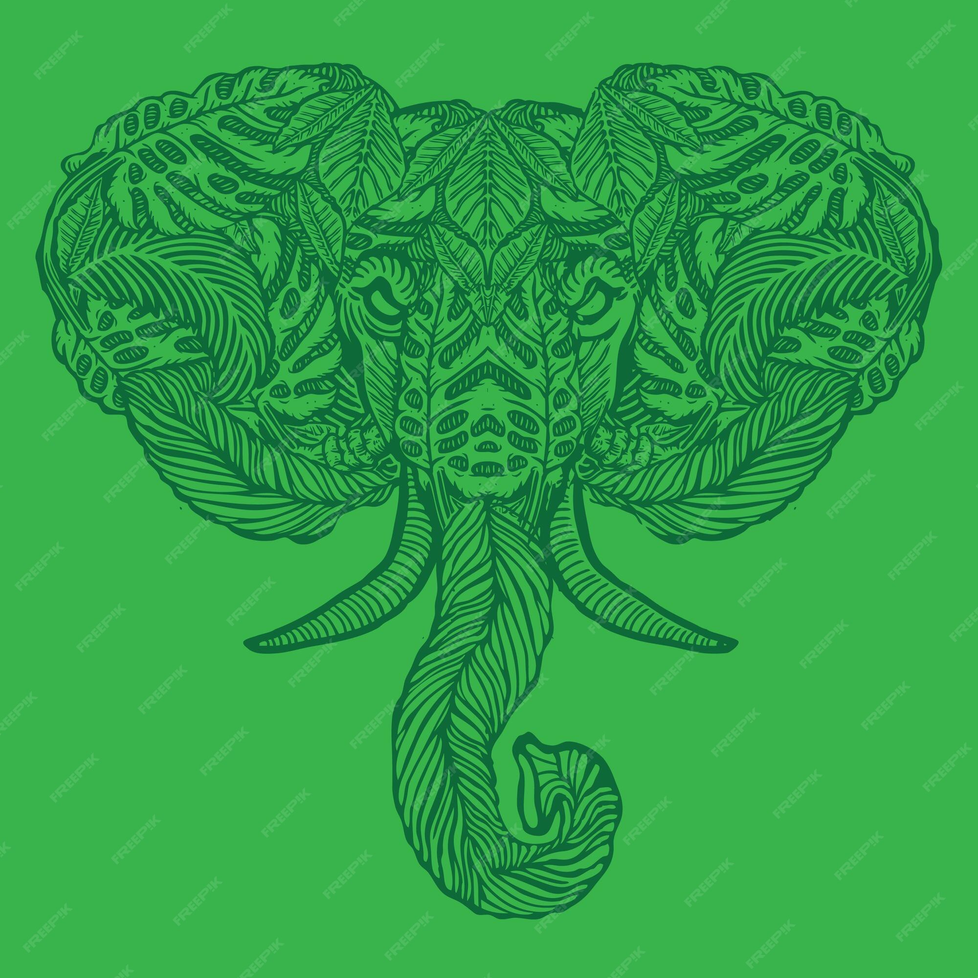 Premium Vector | Elephant head with forest pattern