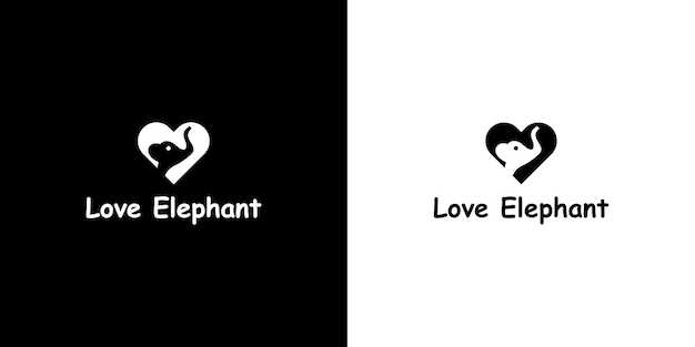 Vettore disegno del logo dell'elefante e del cuore