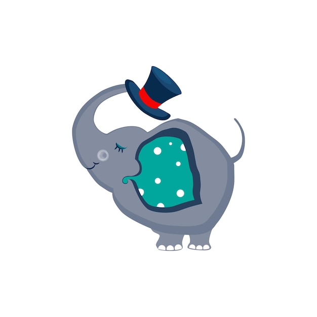 Вектор Слон, держащий шляпу хоботом. симпатичная векторная иллюстрация
