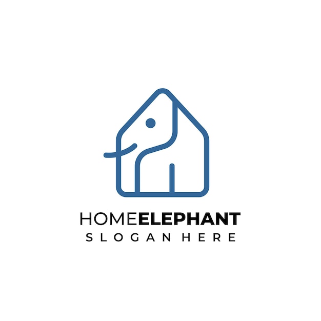 Elephant house logo vector olifant symbool combinatie huis icoon lineart stijl