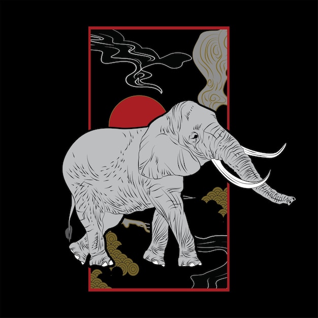 elephant illustration design for sukajan is mean japan traditional cloth or tshirt