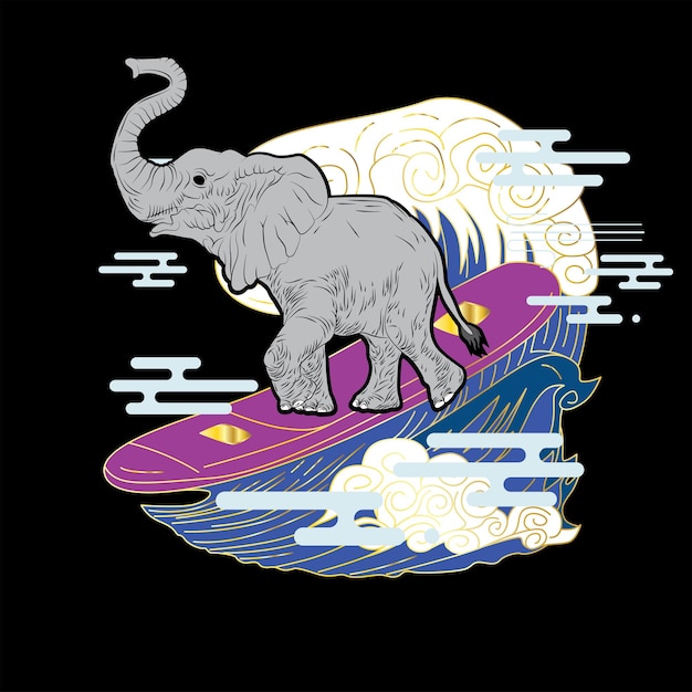 elephant illustration design for sukajan is mean japan traditional cloth or tshirt