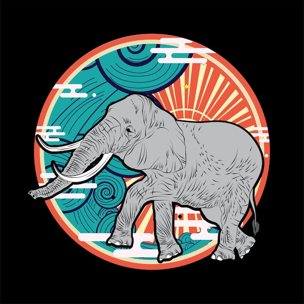 Vector elephant illustration design for sukajan is mean japan traditional cloth or tshirt