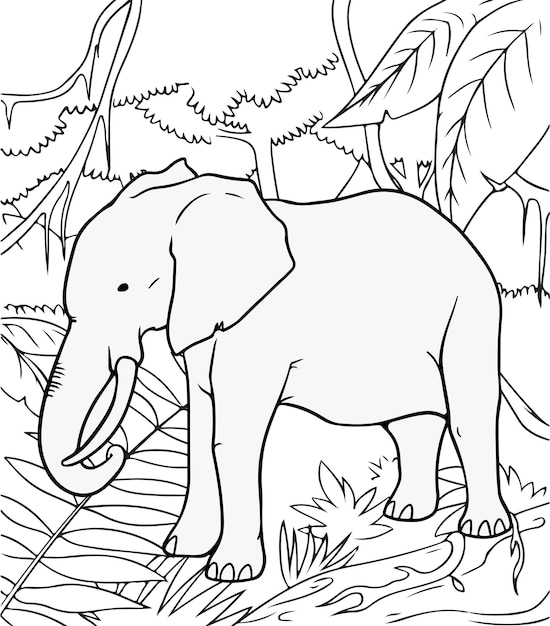 Elephant in the jungle coloring page