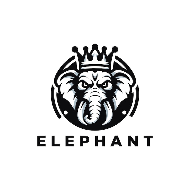 Elephant King With Crown Logo Design Vector Angry Elephant vector